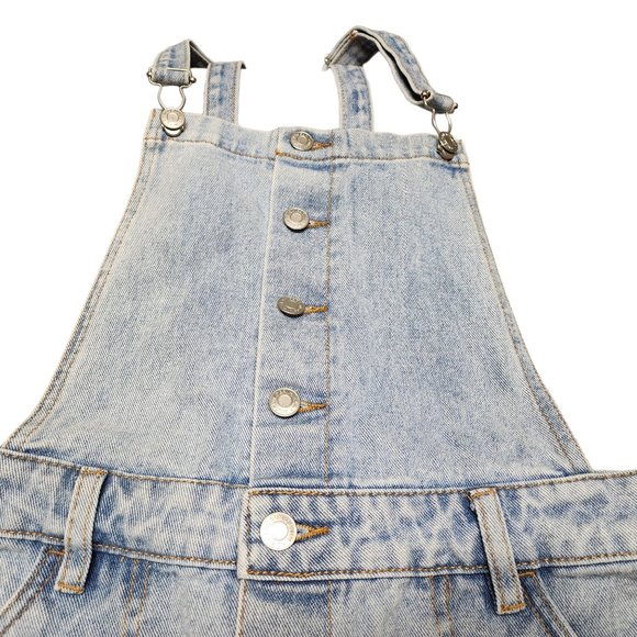PacSun Blue Denim Overall Mini Skirt Dress Medium Buttons Down - Picture 4 of 11